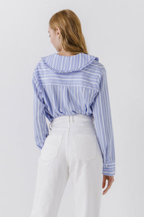 ENGLISH FACTORY - Ruffled-Collar Striped Shirt - BLOUSES available at Objectrare