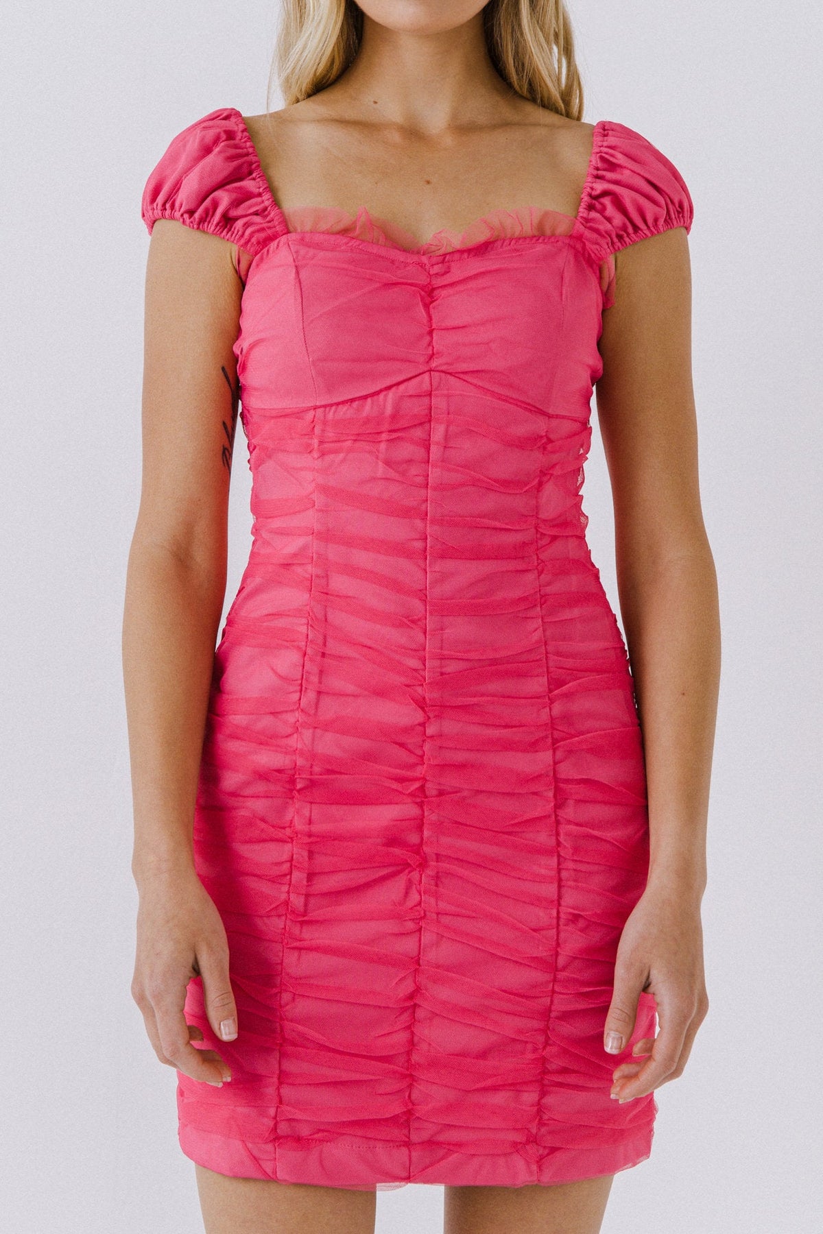 ENDLESS ROSE - Sweetheart Neckline Ruched Mini Dress - DRESSES available at Objectrare