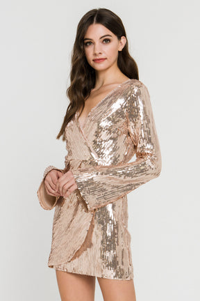 Long Bell Sleeve Sequin Dress