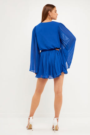 ENDLESS ROSE - Chiffon Pleated Wrap Romper - ROMPERS available at Objectrare