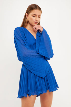 ENDLESS ROSE - Chiffon Pleated Wrap Romper - ROMPERS available at Objectrare