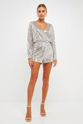 ENDLESS ROSE - Endless Rose - Sequin Wrap Romper - ROMPERS available at Objectrare