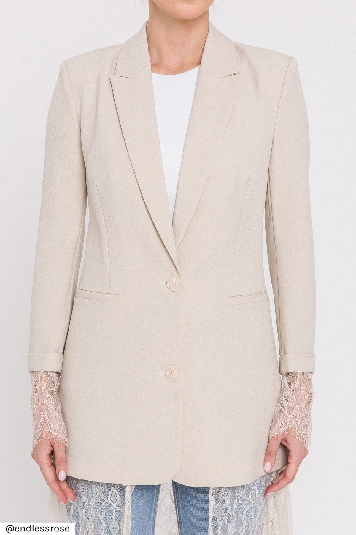 ENDLESS ROSE - Lace Combo Blazer - BLAZERS available at Objectrare