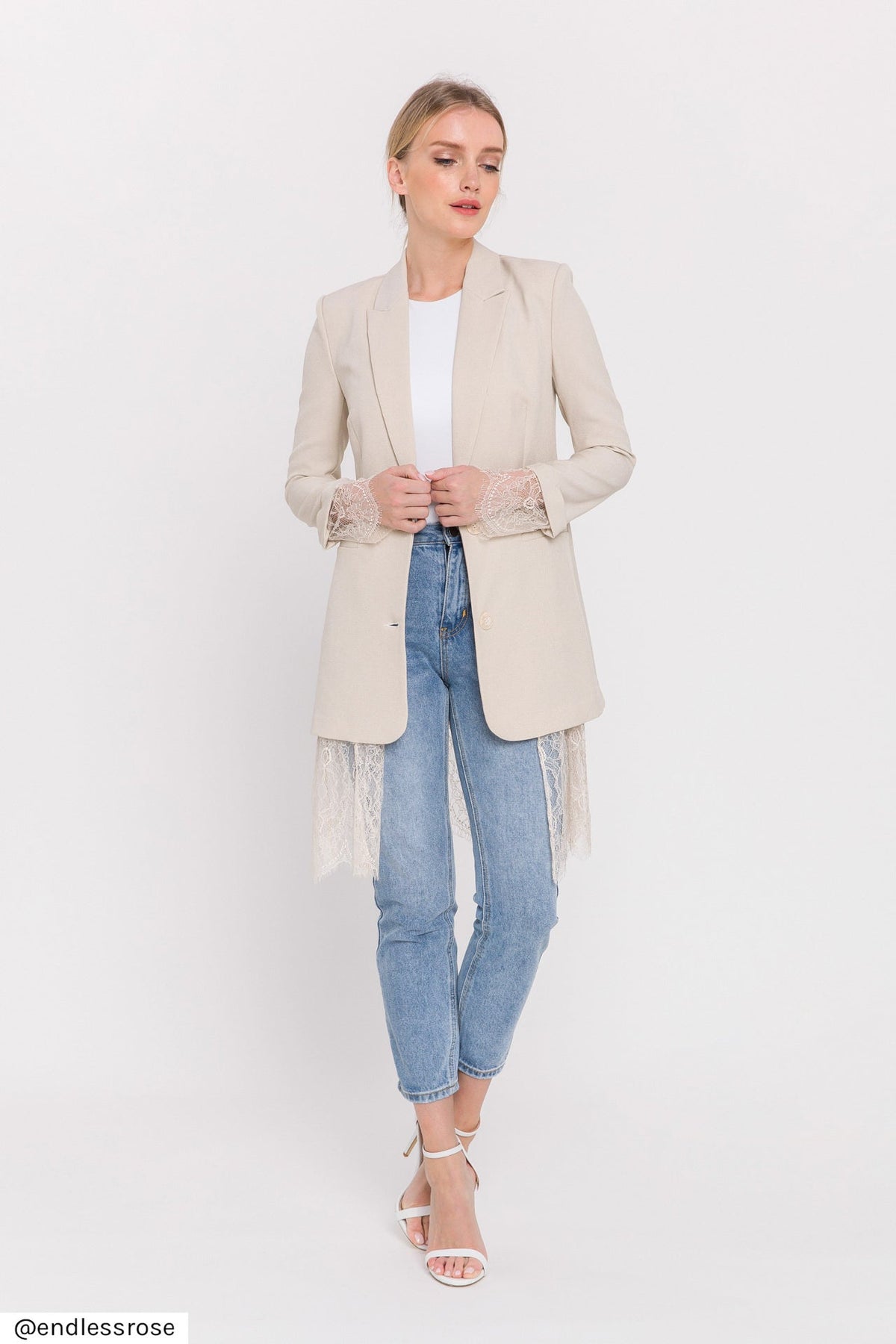 ENDLESS ROSE - Lace Combo Blazer - BLAZERS available at Objectrare