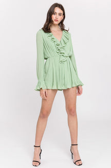 ENDLESS ROSE - Endless Rose - Ruffled V-neck Romper - ROMPERS available at Objectrare