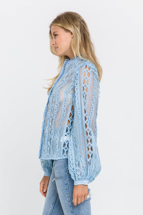 Lace Trimmed Collar Band Blouse