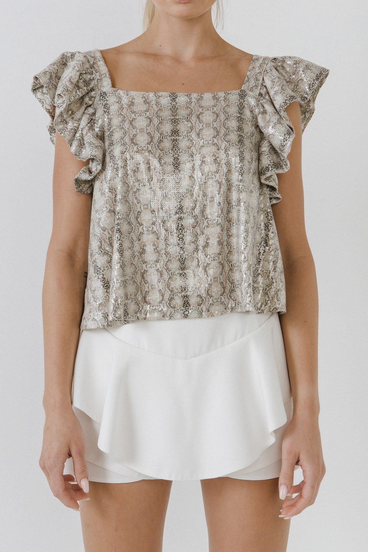 ENDLESS ROSE - Python Sequin Babydoll Top - TOPS available at Objectrare