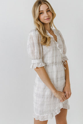 ENDLESS ROSE - Check Print Linen Wrap Dress - DRESSES available at Objectrare