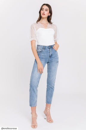 ENDLESS ROSE - Mesh Combo Knit Top - SWEATERS & KNITS available at Objectrare