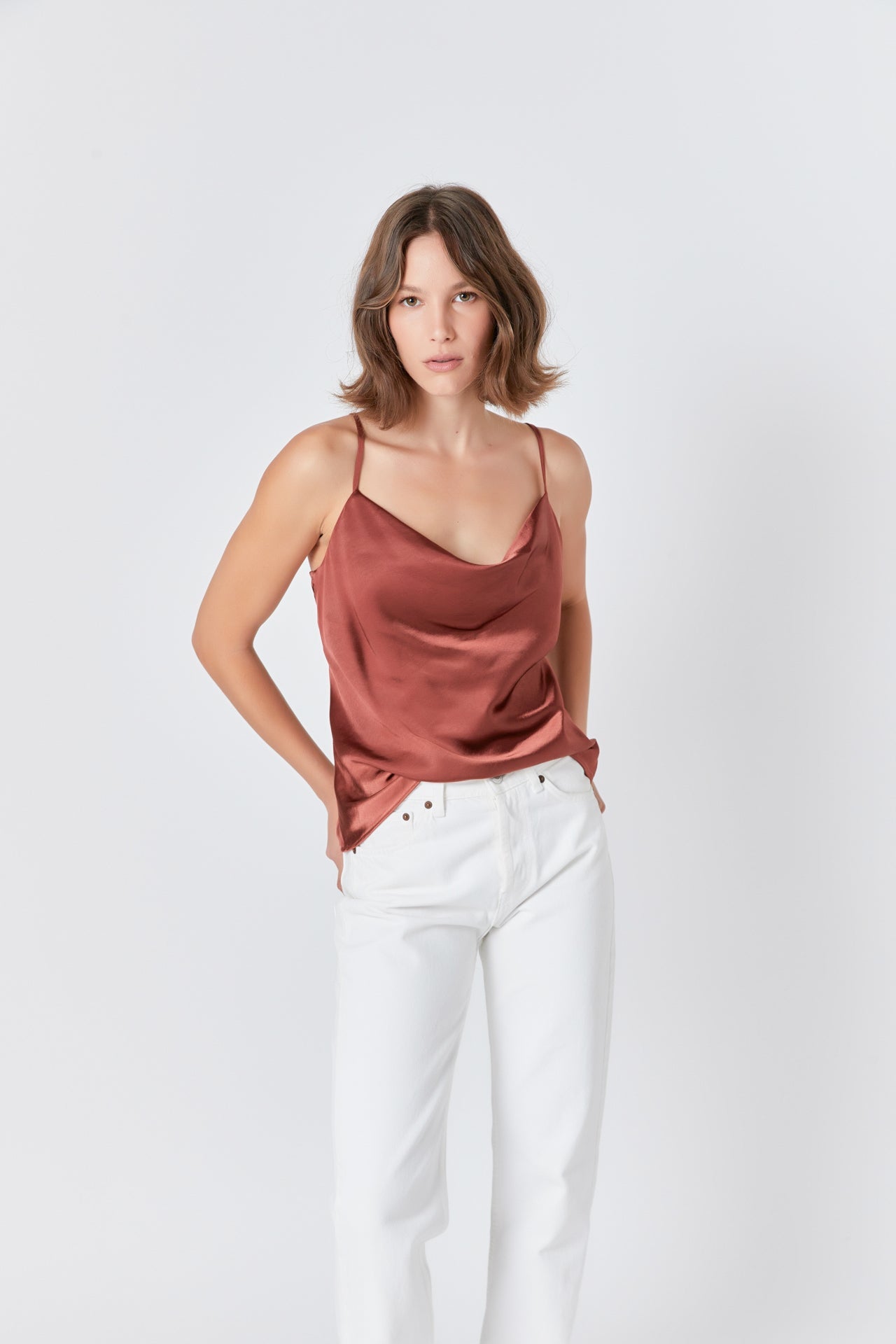 ENDLESS ROSE - Endless Rose - Satin Cowl Neck Top - TOPS available at Objectrare