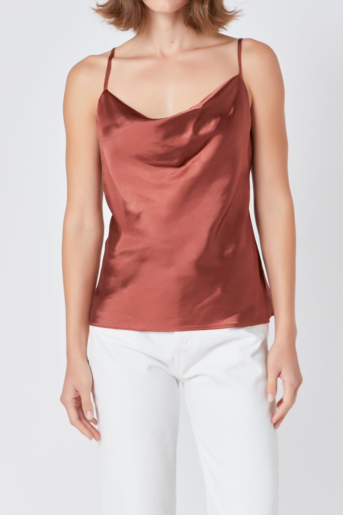 ENDLESS ROSE - Satin Cowl Neck Top - TOPS available at Objectrare