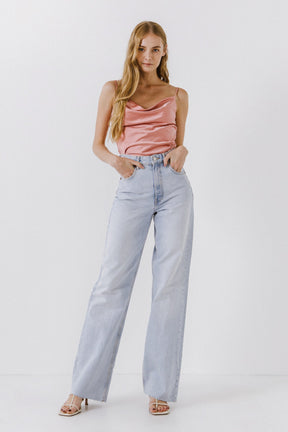 ENDLESS ROSE - Satin Cowl Neck Top - TOPS available at Objectrare
