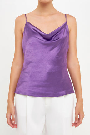 ENDLESS ROSE - Satin Cowl Neck Top - TOPS available at Objectrare