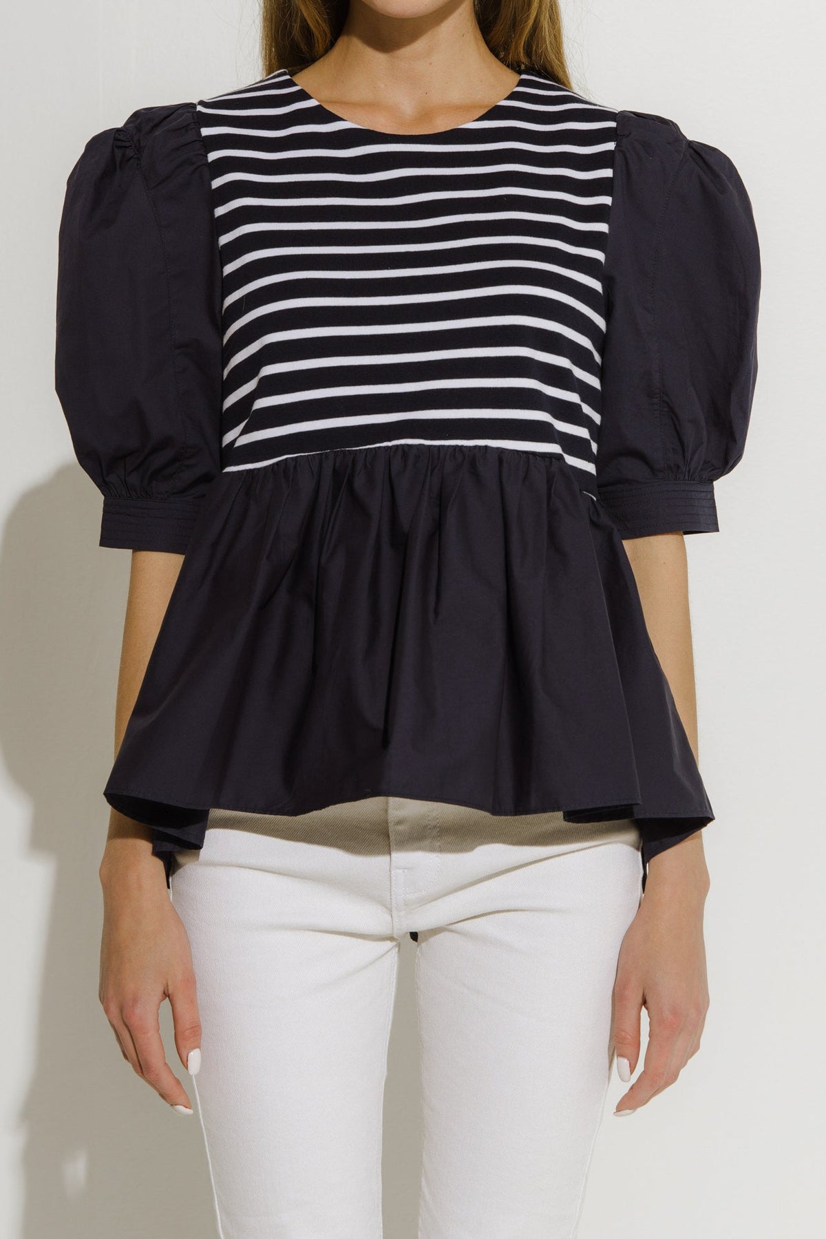 ENGLISH FACTORY - Knit With Poplin Mixed Top - TOPS available at Objectrare