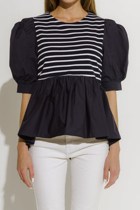 ENGLISH FACTORY - English Factory - Knit With Poplin Mixed Top - TOPS available at Objectrare