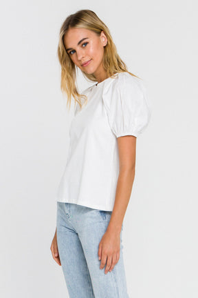ENGLISH FACTORY - Women Knit Puff Sleeve Shirt - TOPS available at Objectrare