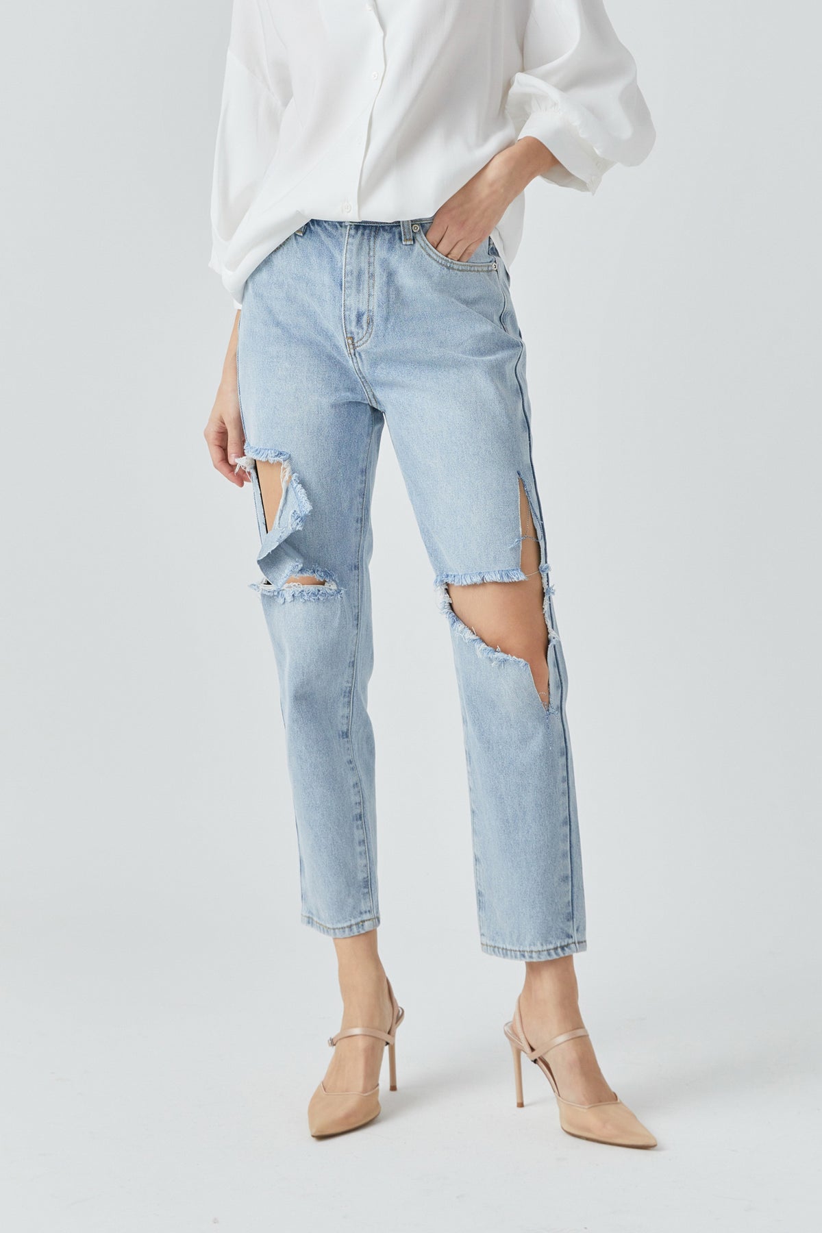 ENDLESS ROSE - Destroyed High Waisted Skinny Jeans - JEANS available at Objectrare