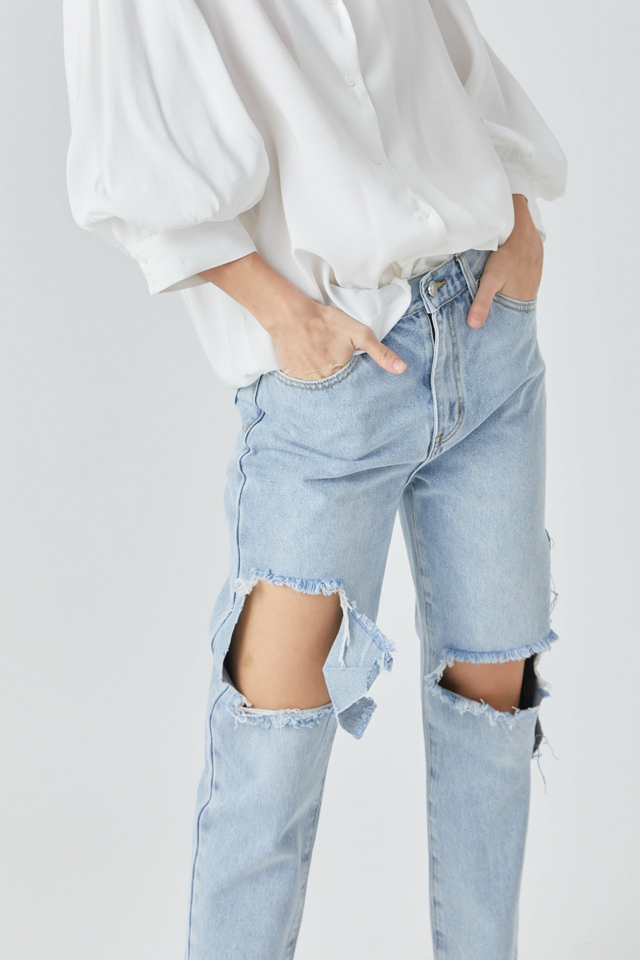 ENDLESS ROSE - Endless Rose - Destroyed High Waisted Skinny Jeans - JEANS available at Objectrare