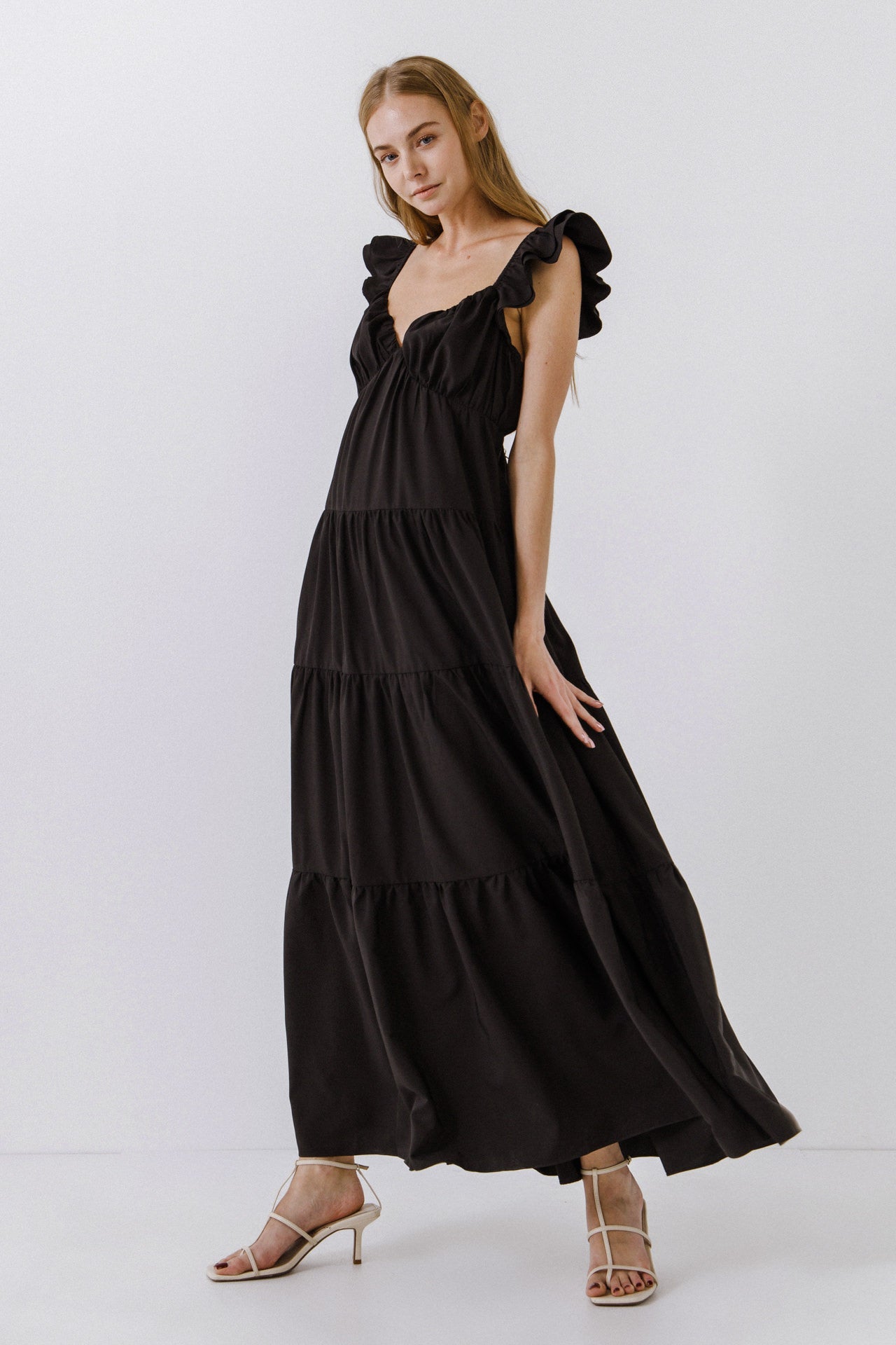 Free The Rose - Ruffle Sleeve Maxi Dress