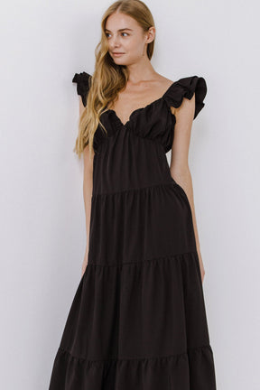 Free The Rose - Ruffle Sleeve Maxi Dress