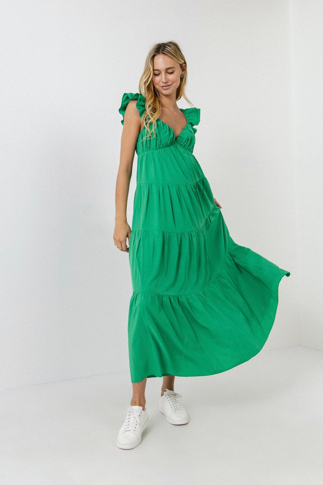 Free The Roses -  Ruffle Sleeve Maxi Dress