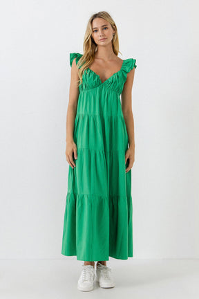 Free The Rose - Ruffle Sleeve Maxi Dress