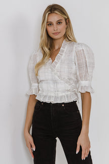 ENDLESS ROSE - Check Print Linen Wrap Top - TOPS available at Objectrare