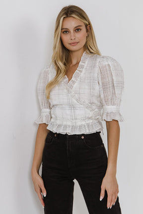 ENDLESS ROSE - Check Print Linen Wrap Top - TOPS available at Objectrare