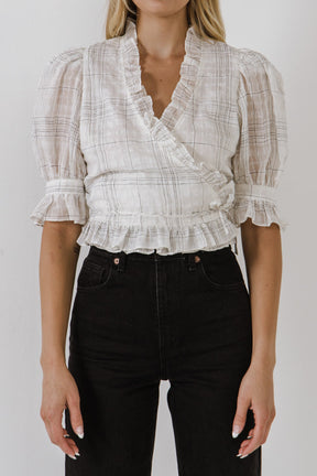 ENDLESS ROSE - Check Print Linen Wrap Top - TOPS available at Objectrare