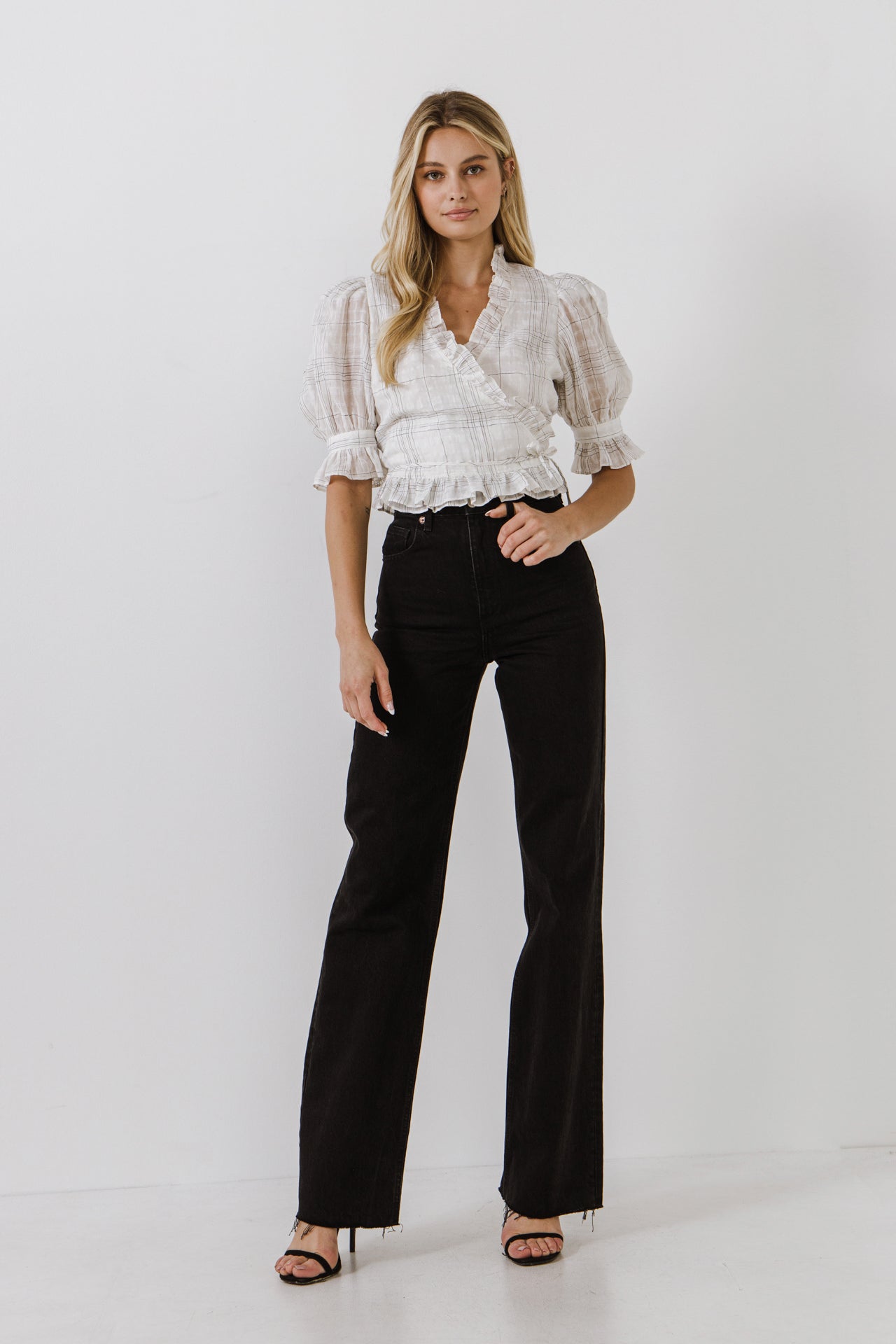 ENDLESS ROSE - Check Print Linen Wrap Top - TOPS available at Objectrare