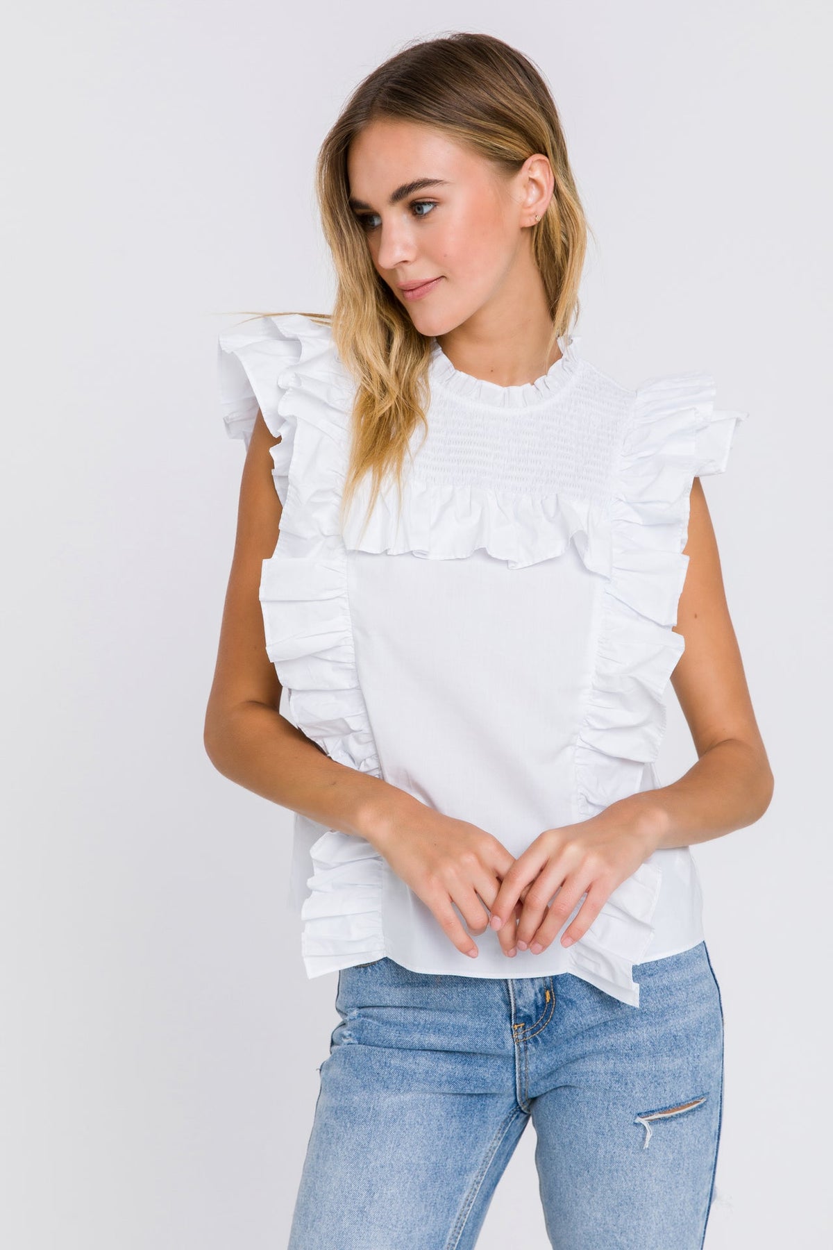 ENGLISH FACTORY - Poplin Smocked Ruffled Top - TOPS available at Objectrare