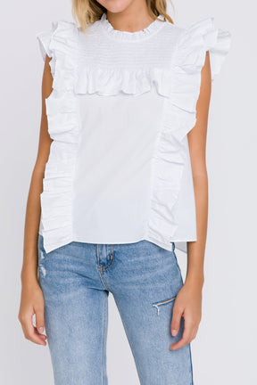 ENGLISH FACTORY - English Factory - Poplin Smocked Ruffled Top - TOPS available at Objectrare