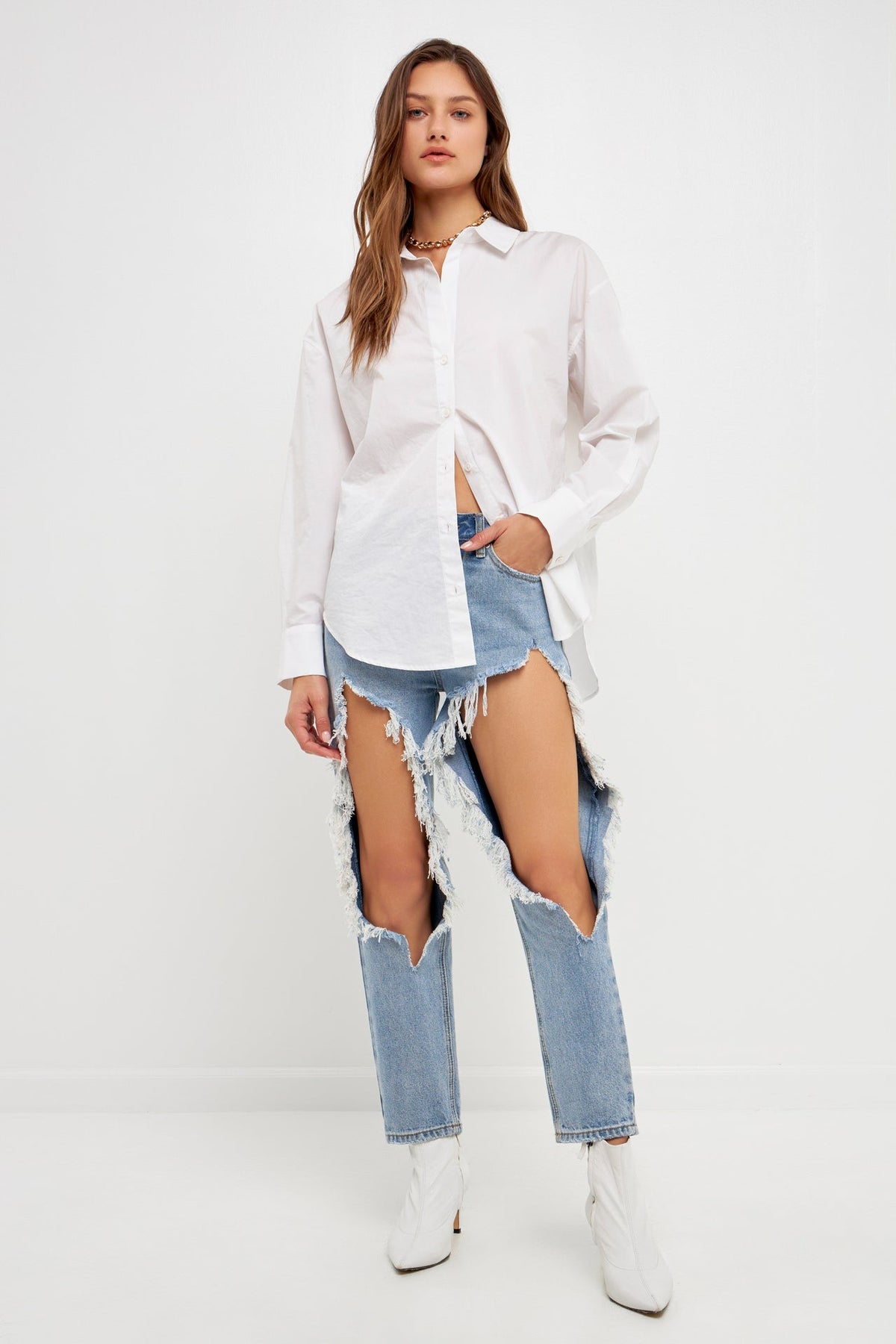 ENDLESS ROSE - High Waist Destroyed Jeans - JEANS available at Objectrare