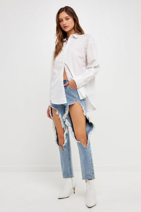 ENDLESS ROSE - High Waist Destroyed Jeans - JEANS available at Objectrare