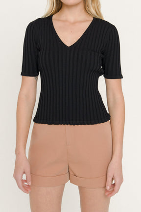 ENDLESS ROSE - Endless Rose - Ribbed Short Sleeve Knit Top - SWEATERS & KNITS available at Objectrare