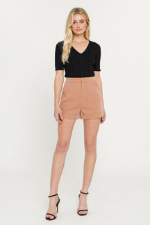 ENDLESS ROSE - Ribbed Short Sleeve Knit Top - SWEATERS & KNITS available at Objectrare