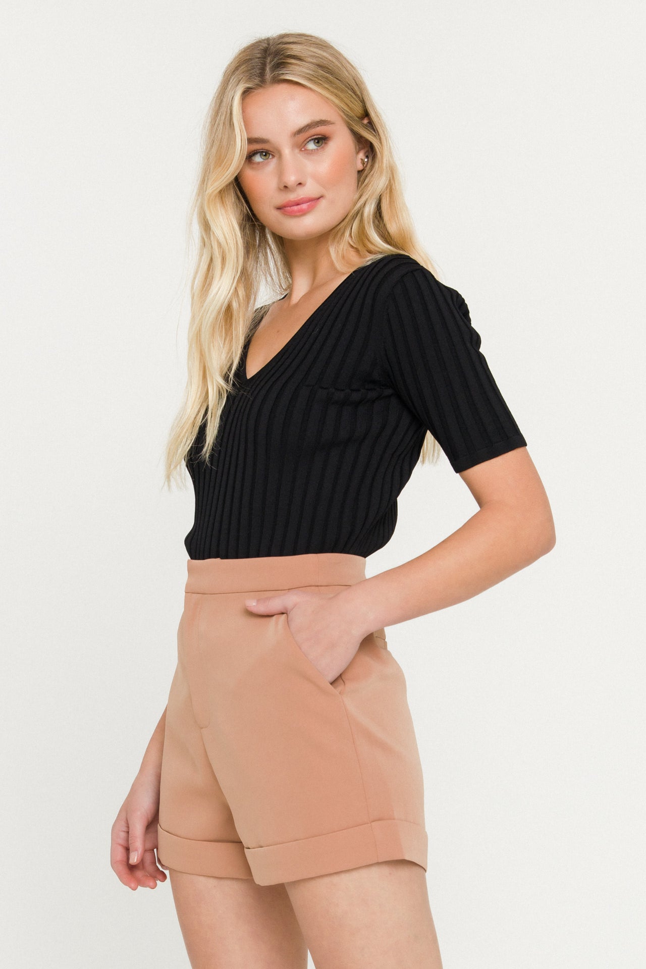 ENDLESS ROSE - Ribbed Short Sleeve Knit Top - SWEATERS & KNITS available at Objectrare