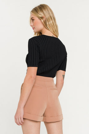 ENDLESS ROSE - Ribbed Short Sleeve Knit Top - SWEATERS & KNITS available at Objectrare
