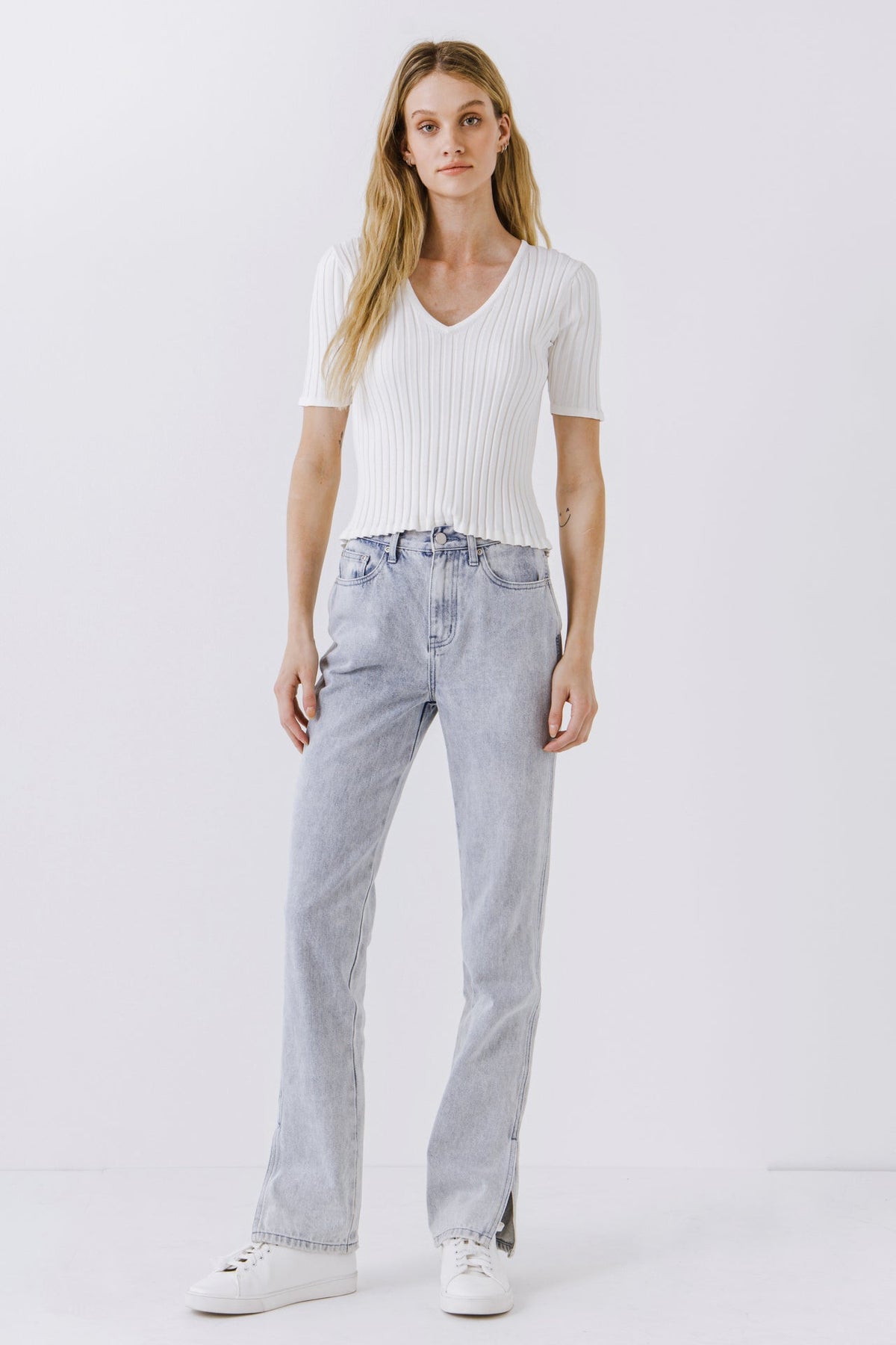 ENDLESS ROSE - Ribbed Short Sleeve Knit Top - SWEATERS & KNITS available at Objectrare