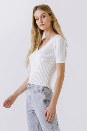 ENDLESS ROSE - Endless Rose - Ribbed Short Sleeve Knit Top - SWEATERS & KNITS available at Objectrare