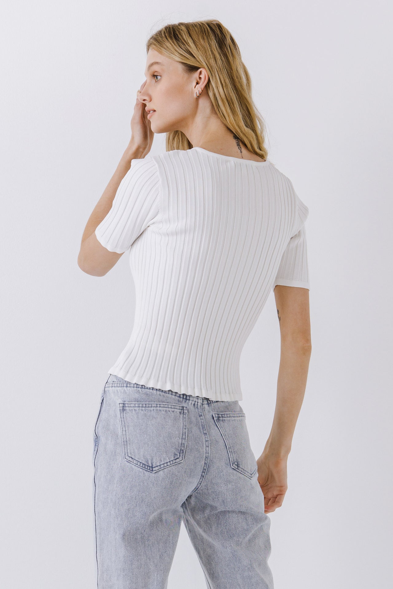 ENDLESS ROSE - Ribbed Short Sleeve Knit Top - SWEATERS & KNITS available at Objectrare
