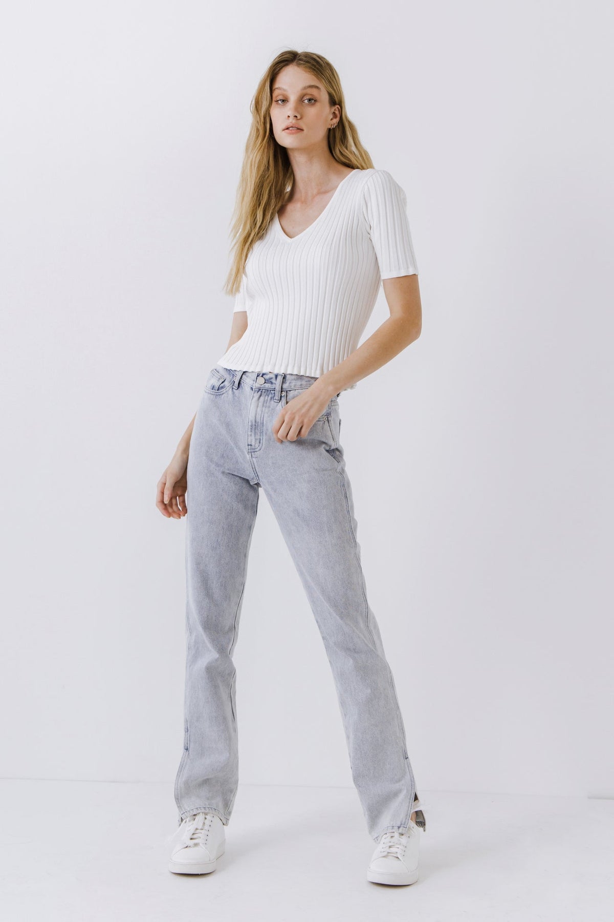 ENDLESS ROSE - Ribbed Short Sleeve Knit Top - SWEATERS & KNITS available at Objectrare