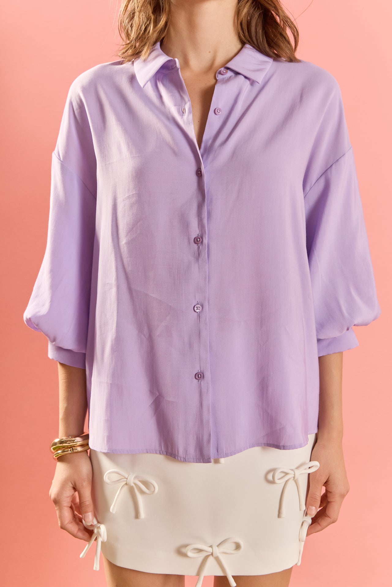 L'or ロル　Balloon sleeve Blouse Mint Viscose Georgette Balloon Sleeve Woven Blouse | Karen Millen USA