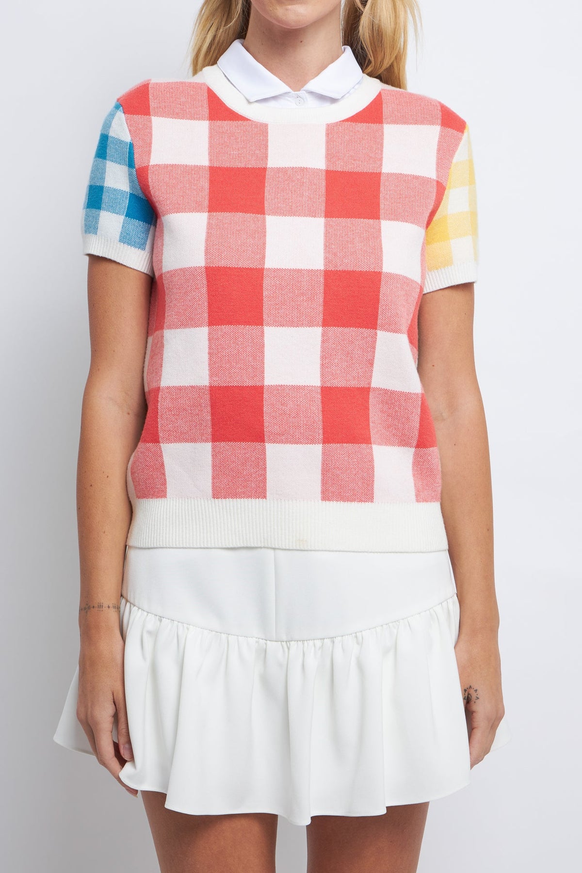 ENGLISH FACTORY - Colorblock Check Knit Top - SWEATERS & KNITS available at Objectrare