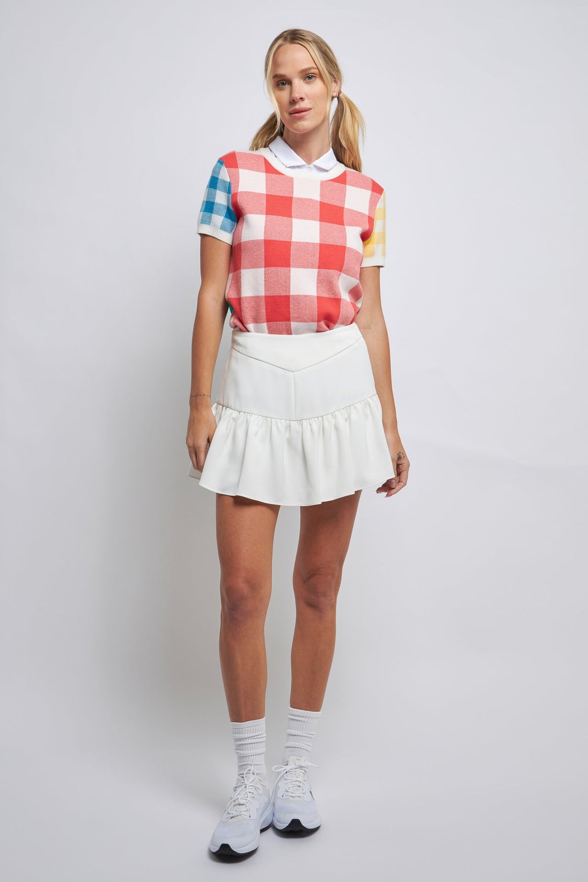 ENGLISH FACTORY - Colorblock Check Knit Top - SWEATERS & KNITS available at Objectrare