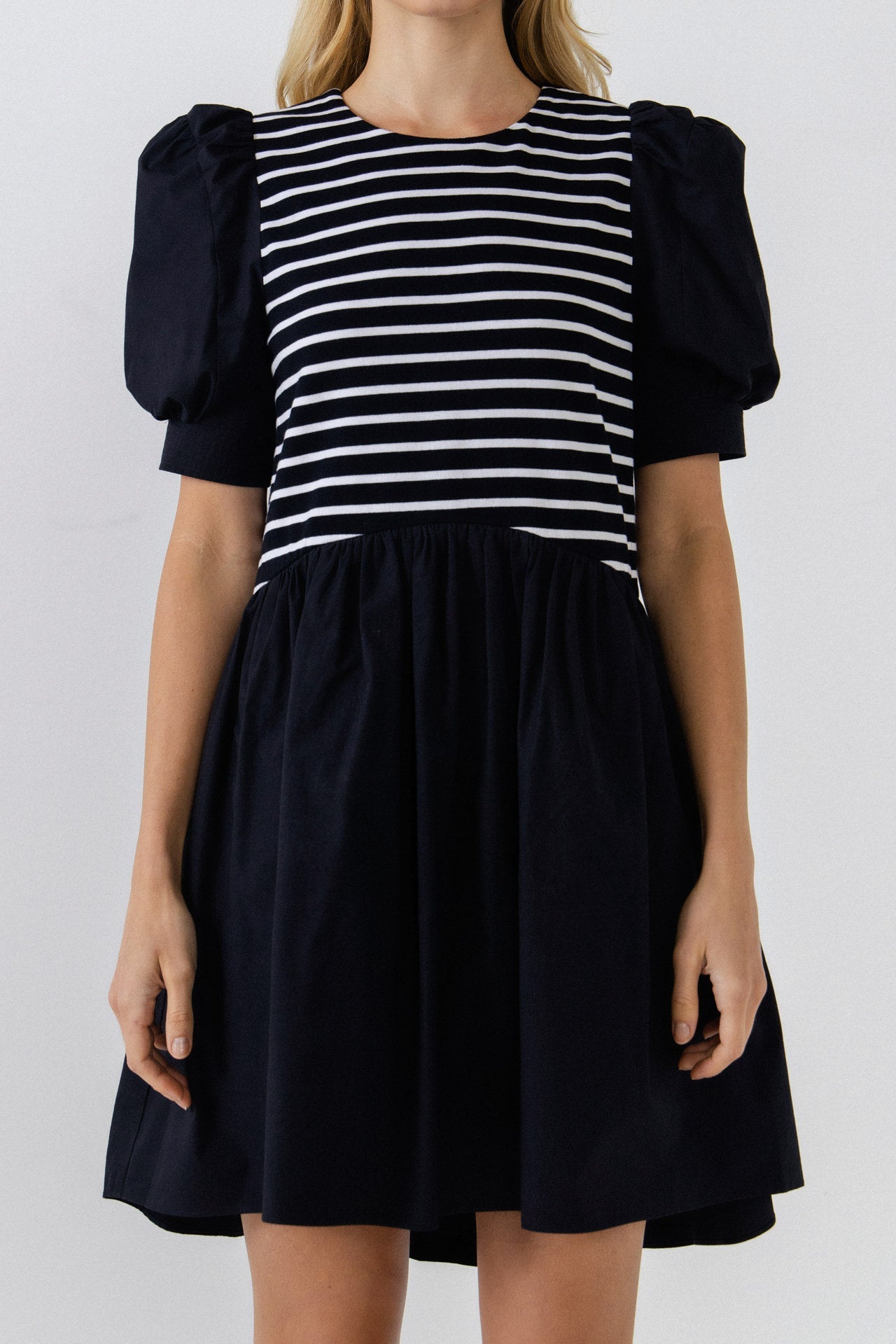 English Factory - Puff Sleeve High Low Knit Combo Dress