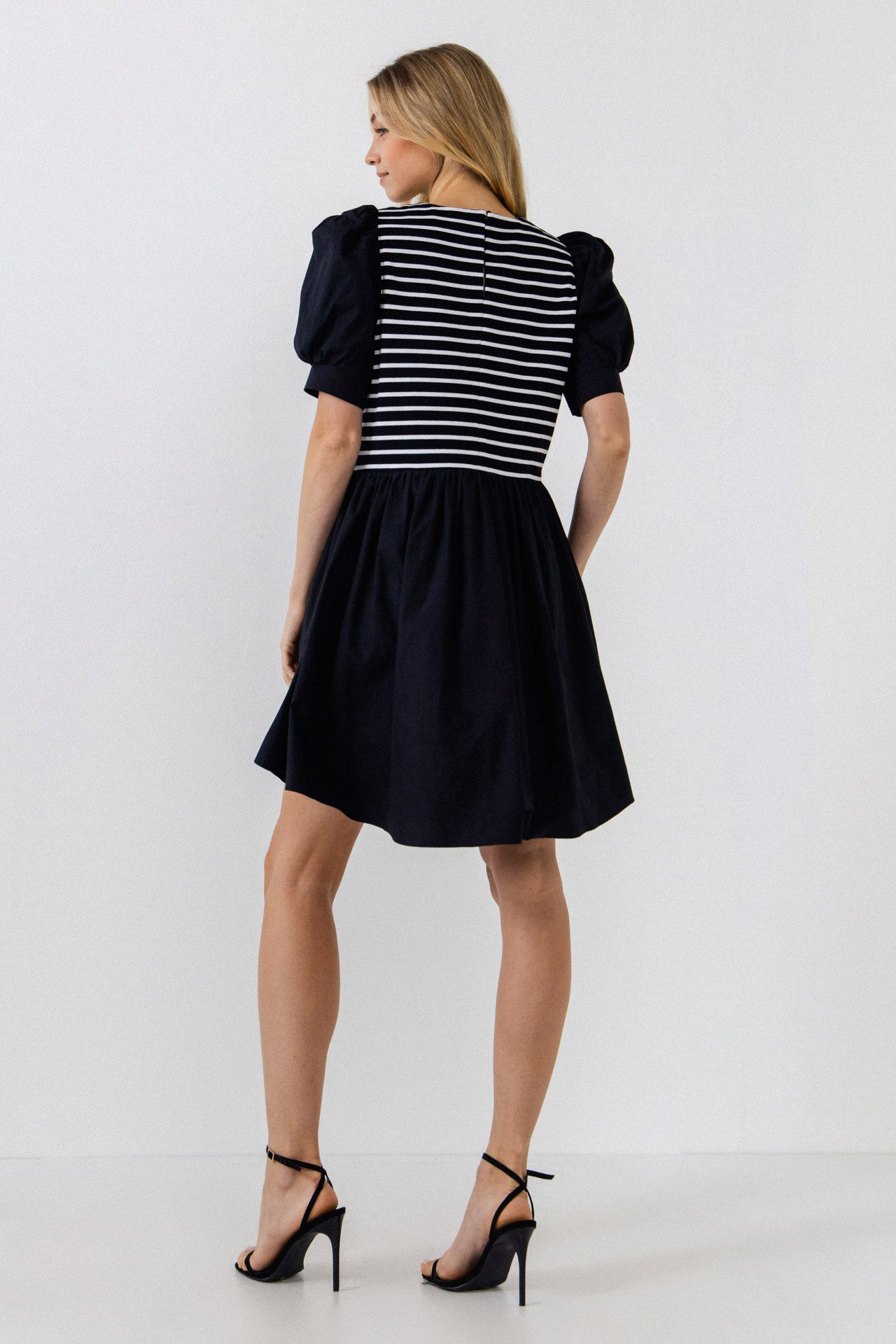 English Factory - Puff Sleeve High Low Knit Combo Dress