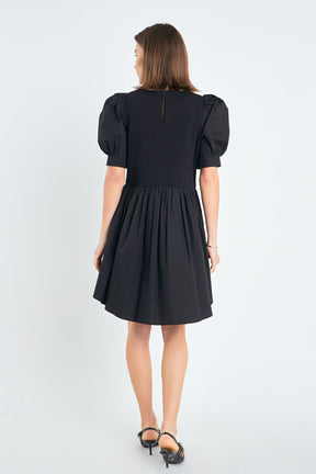 ENGLISH FACTORY - English Factory - Puff Sleeve High Low Knit Combo Dress - DRESSES available at Objectrare