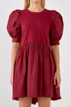 ENGLISH FACTORY - Puff Sleeve High Low Knit Combo Dress - DRESSES available at Objectrare