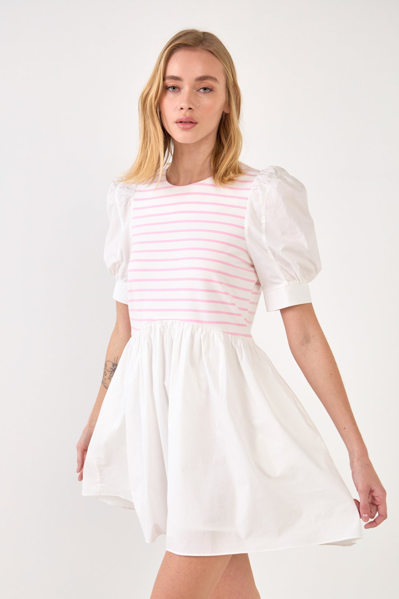 Puff Sleeve High Low Knit Combo Dress